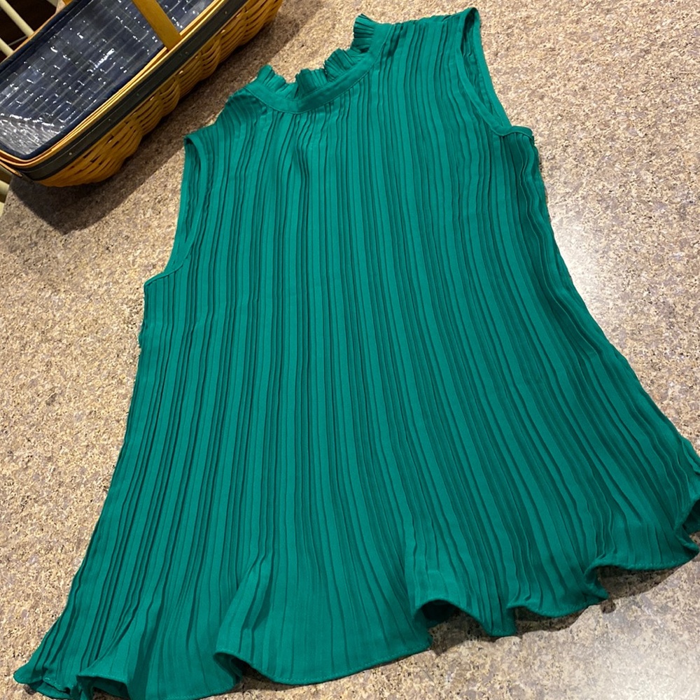 Adrianna Papell Green High Neck Pleated Look Small - Picture 1 of 13